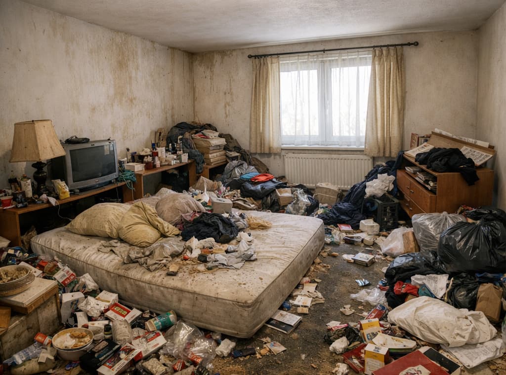 Vermüllter Raum vor der Entrümpelung - überfüllt mit Gegenständen